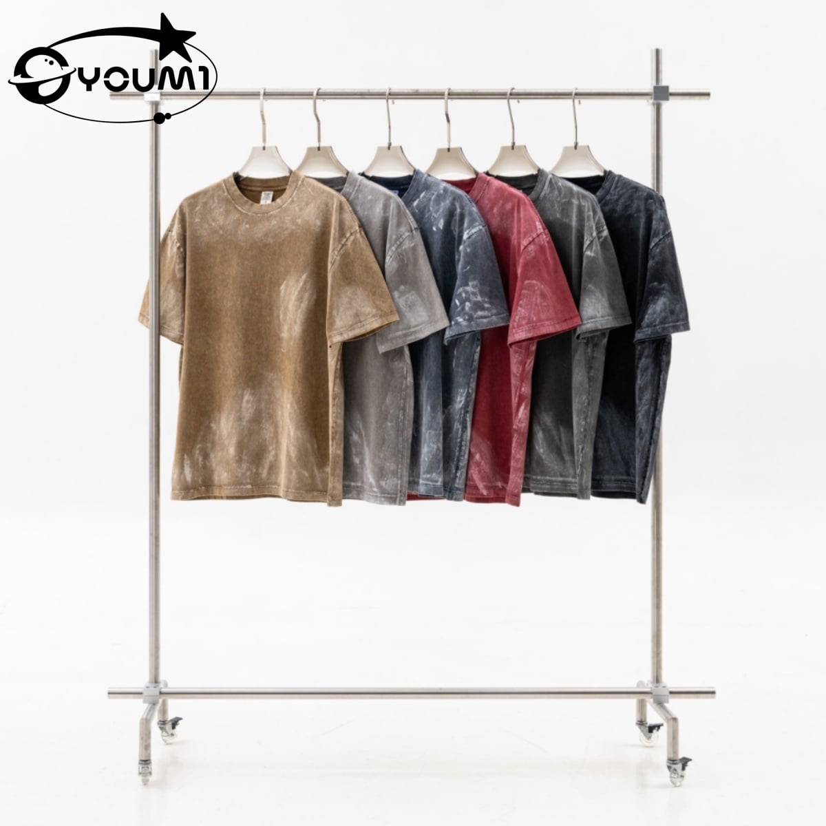 YOUMI Vintage Washed Cherry Print T-Shirt 100% Cotton 270GSM Heavyweight Oversized Y2K Streetwear     