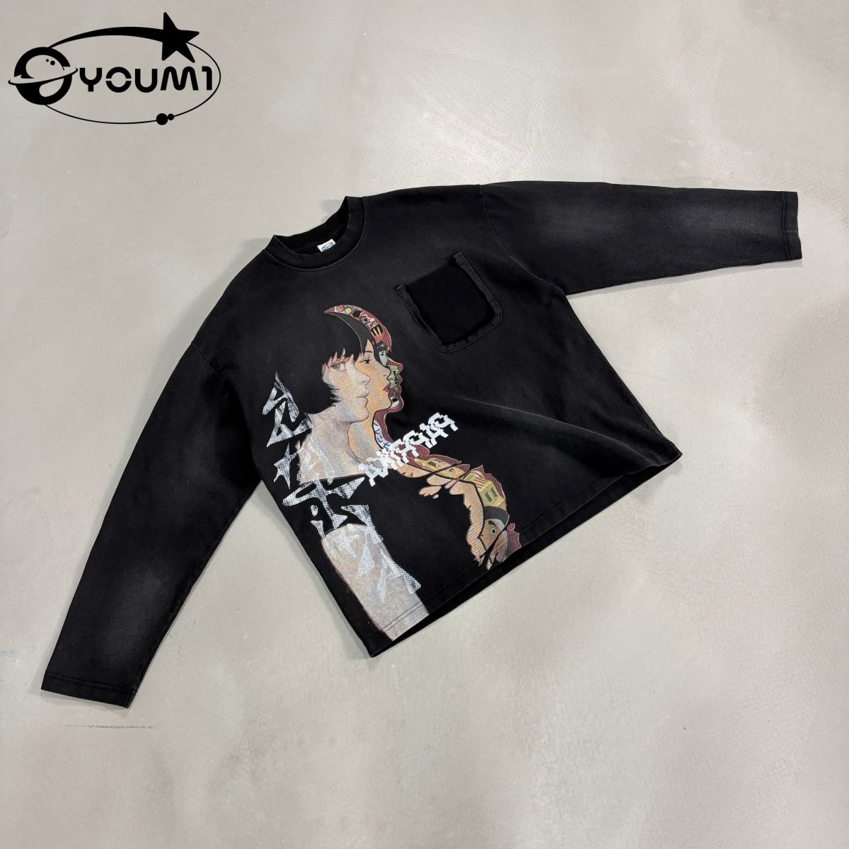 Youmi Custom Vintage 100%Cotton Washed Long-Sleeve T-Shirt DTG