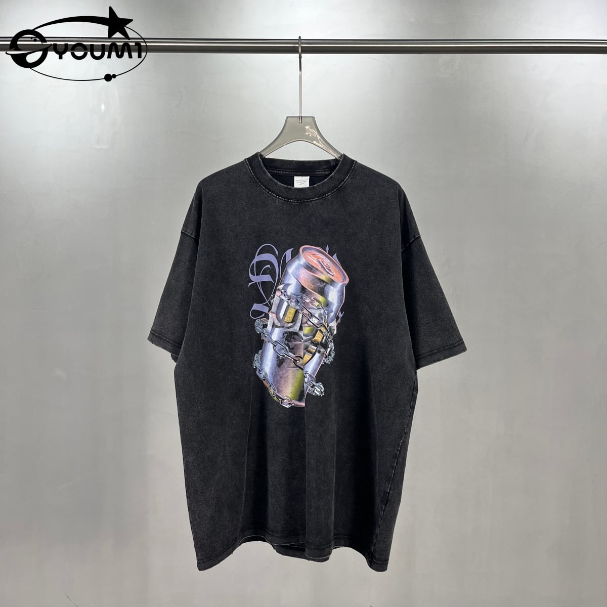 Youmi Custom OEM DTG Acid Wash Raw Edge Y2k Men's T-shirts