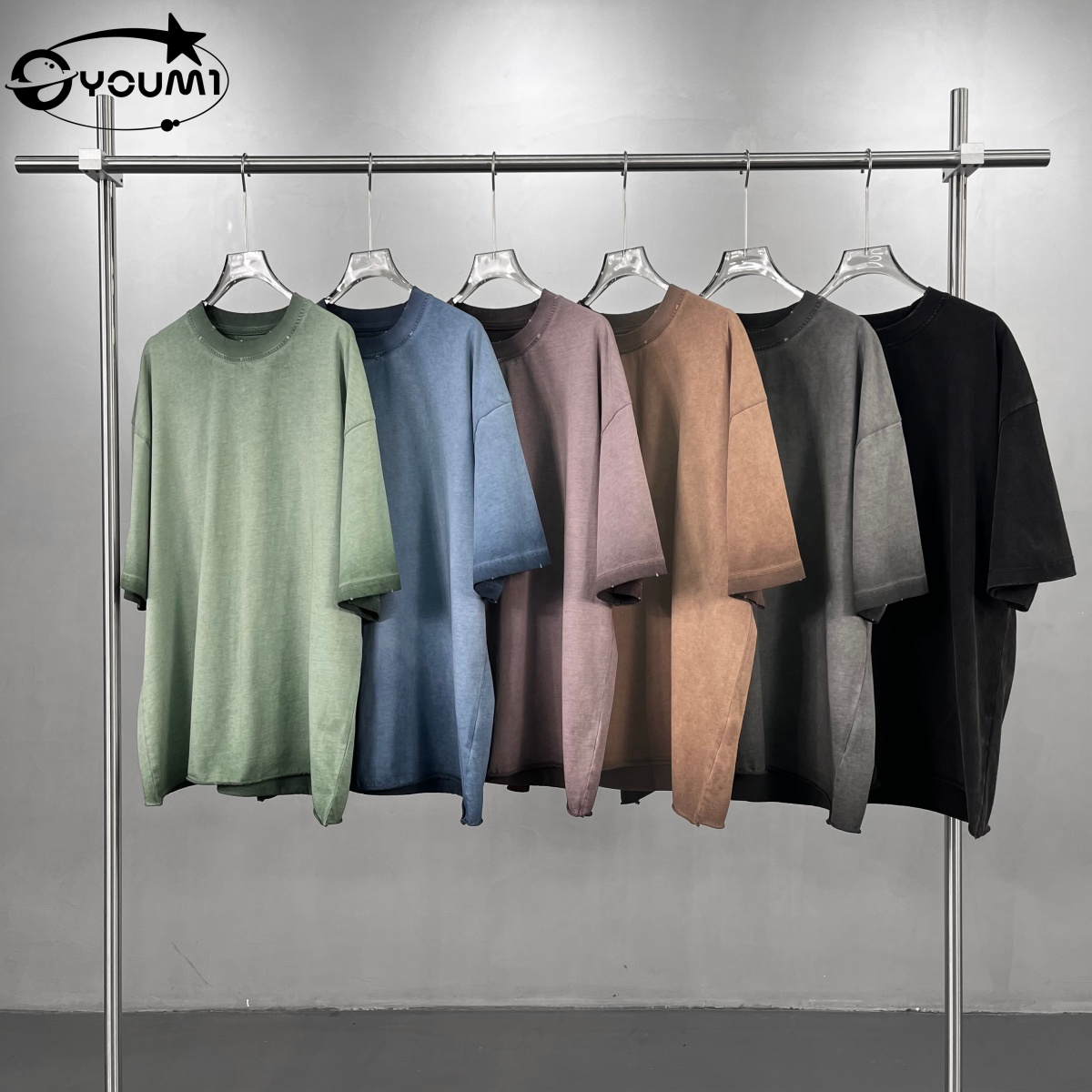 YOUMI Heavyweight Distressed Raw Edge T-Shirt Vintage Oversized Tshirt Y2K