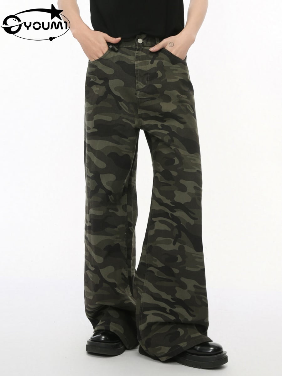 Youmi Custom Camo Baggy Wide Leg Cargo Pants Men Streetwear Camouflage Trousers