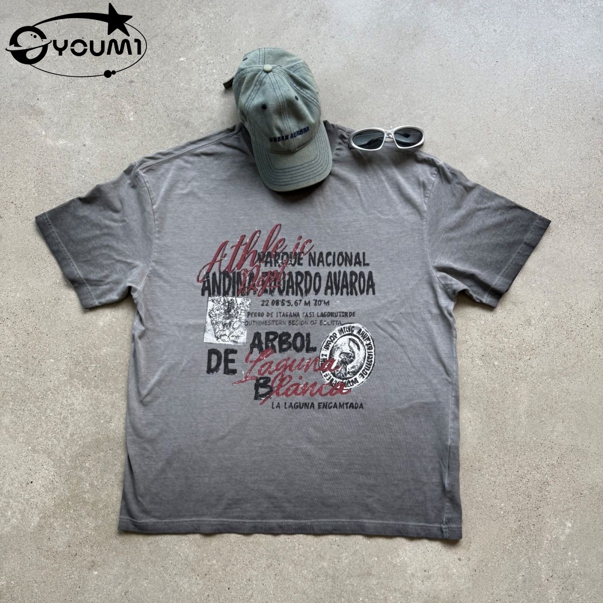YOUMI 260G Vintage Acid Wash T-Shirt Oversized Distressed 