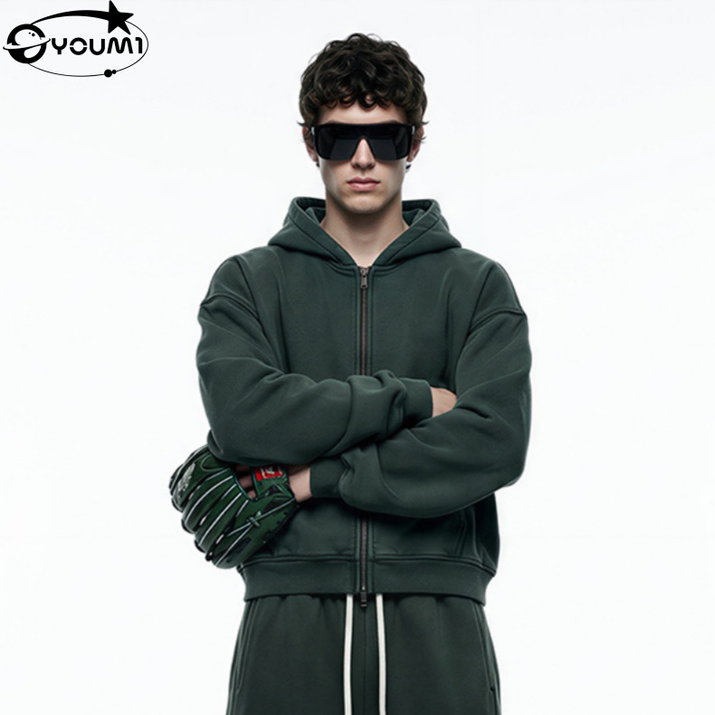 YOUMI Vintage Washed Streetwear Sweatshirt Heavyweigh Hoodie Jacket 