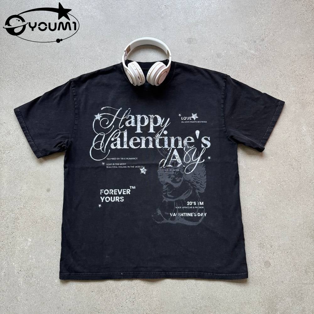 YOUMI DTG Vintage Acid Wash T-Shirt Hip HOP Streetwear