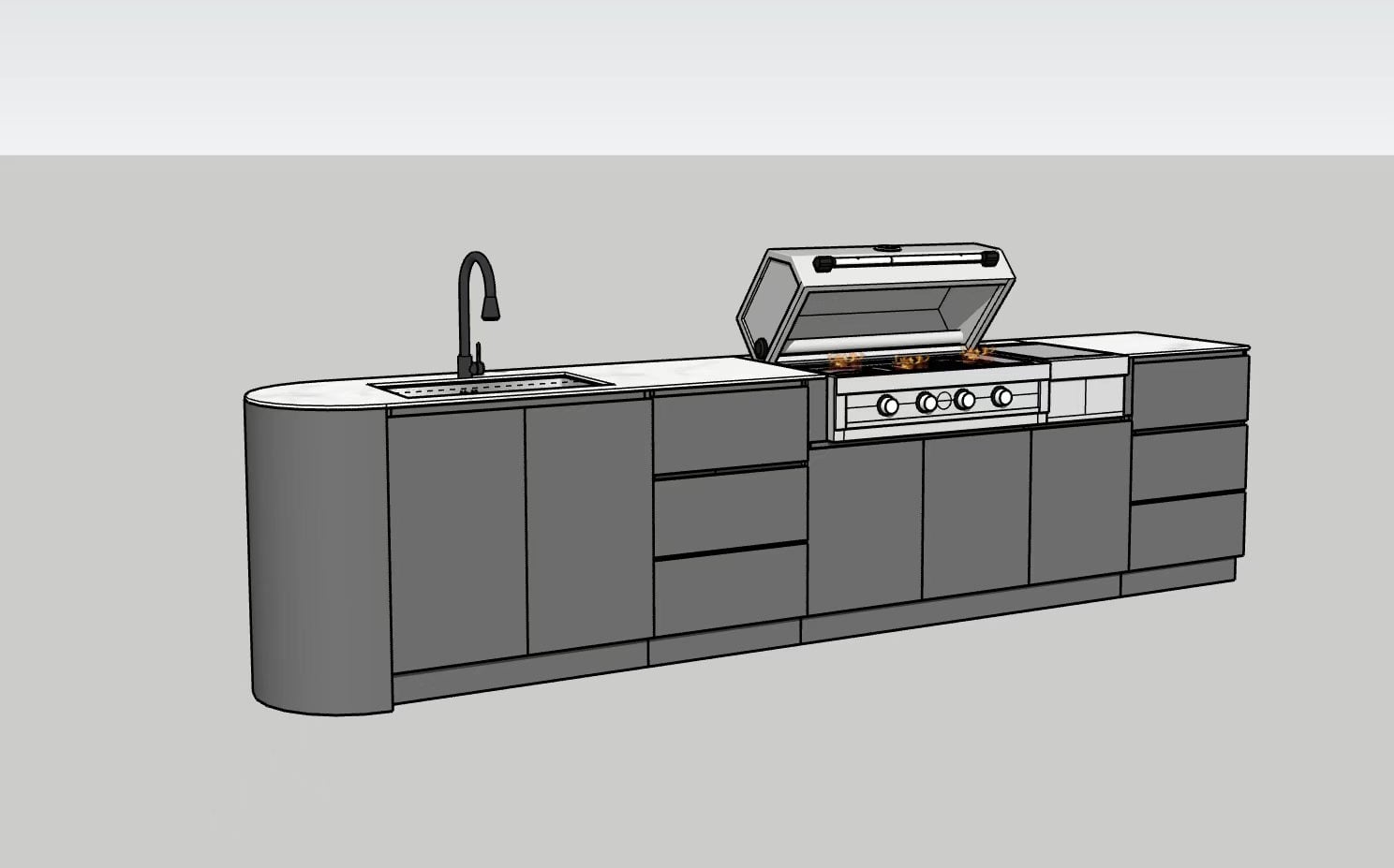 304 Stainless Steel Outdoor Kitchen with Semi-Circular Cabinet End, Weather-Resistant
