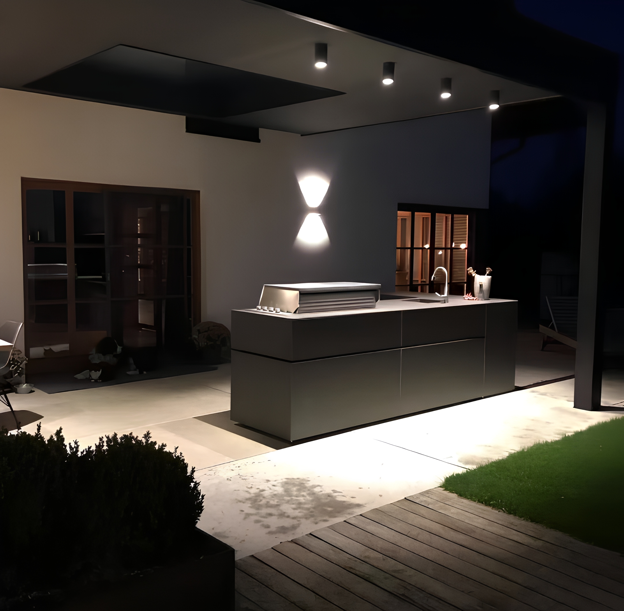 Modern Outdoor Kitchen with Corner Bar: Compact Design, Maximum Interaction