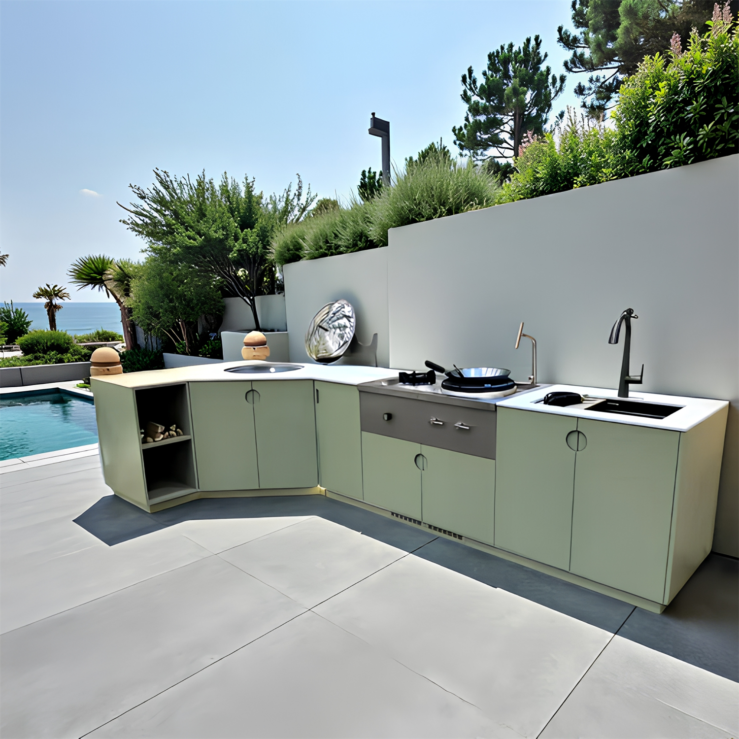 Innovative Outdoor Kitchen Cabinet with Integrated Asian Cooking Stove and Sink – A New Generation of Modern Outdoor Cooking Solution