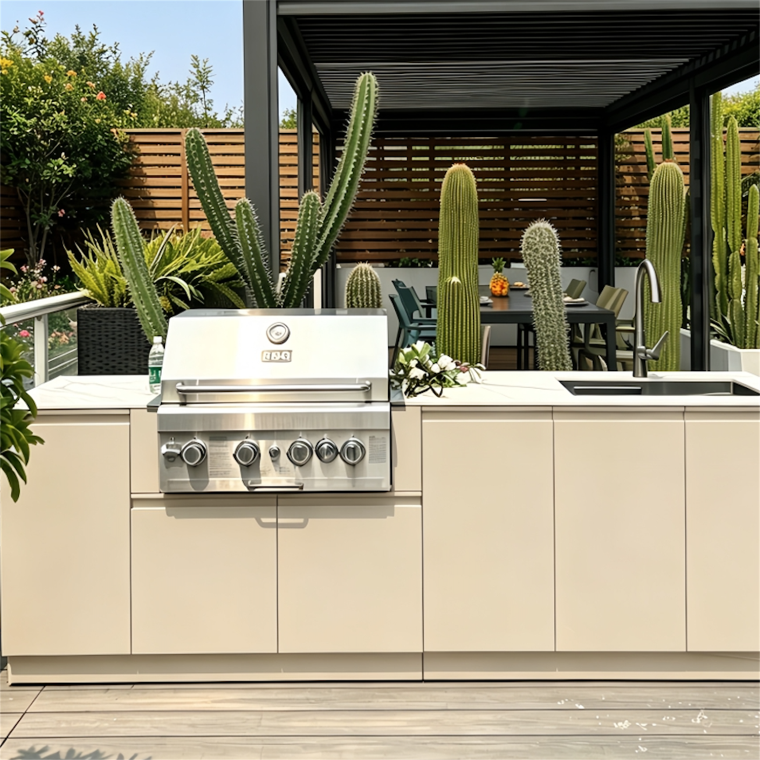 In-stock 2.5m Long Modern Outdoor 304 Stainless Steel Lacquer Finish Modular Cabinet With Oven