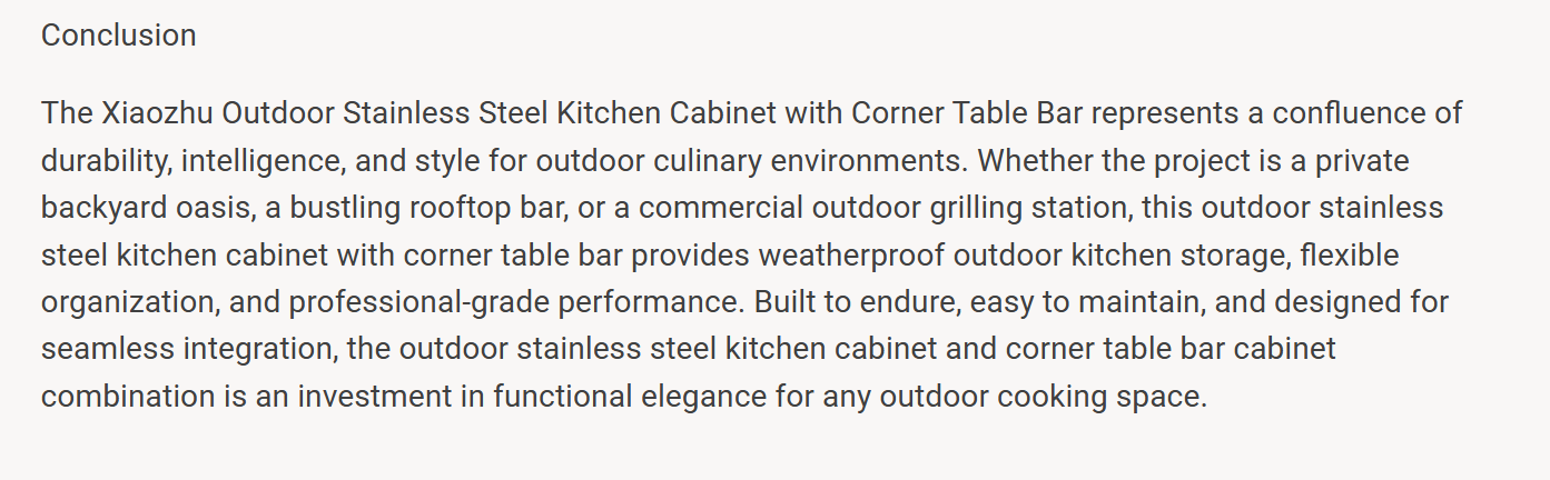 Outdoor Stainless Steel Kitchen Cabinet with Corner Table Bar supplier