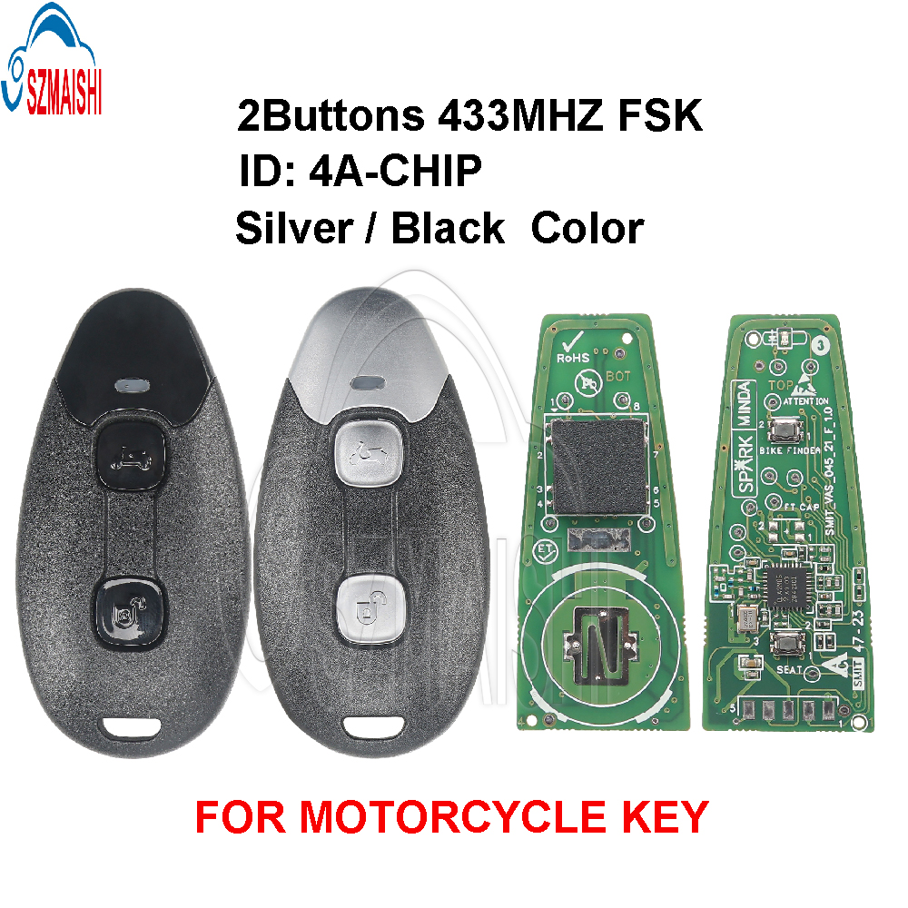 SZMAISHI Wholesale Motorcycle key /2 Button /433MHz FSK/ ID:4A-CHIP/ for Vespa 150CC Primavera Sprint Tech Elettrica70 GTS 300CC LX125 /Silver Black Color Remote Key