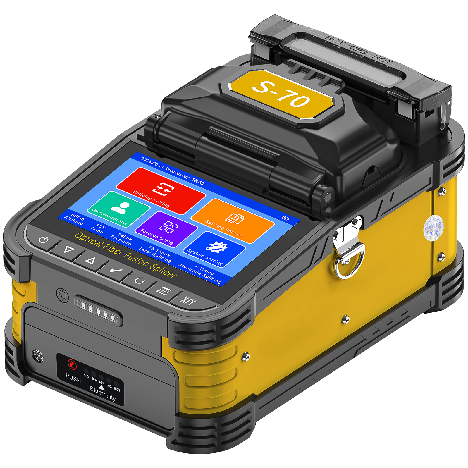 Empalmadora por fusión de fibra óptica COMPTYCO S-70 con 6 motores y pantalla táctil, empalmadora por fusión de fibra óptica
