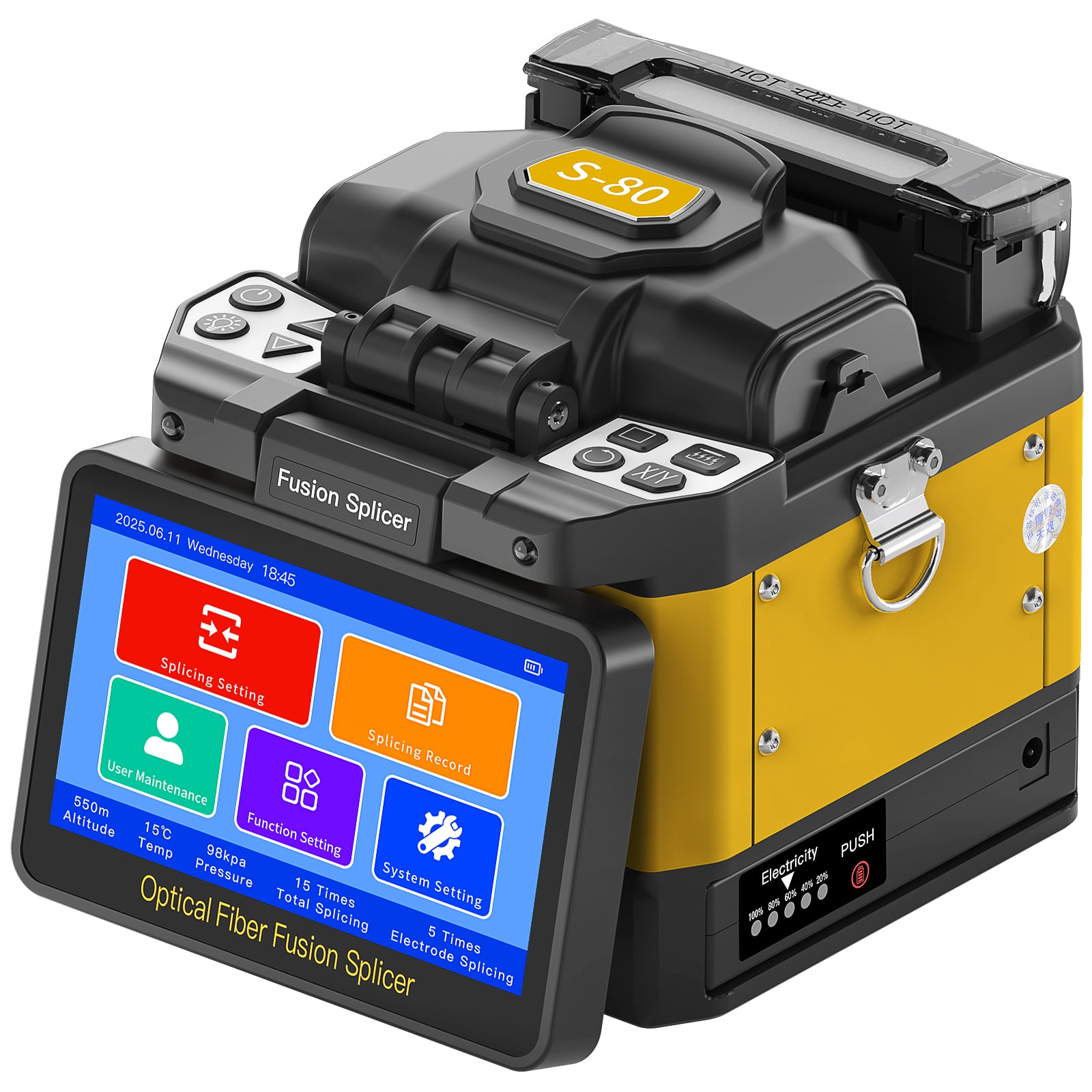COMPTYCO S-80 Fiber Optic Fusion Splicer 6 Motor Touchscreen Fusion Splicer 6700mAh Fiber Optic Fusion Splicer
