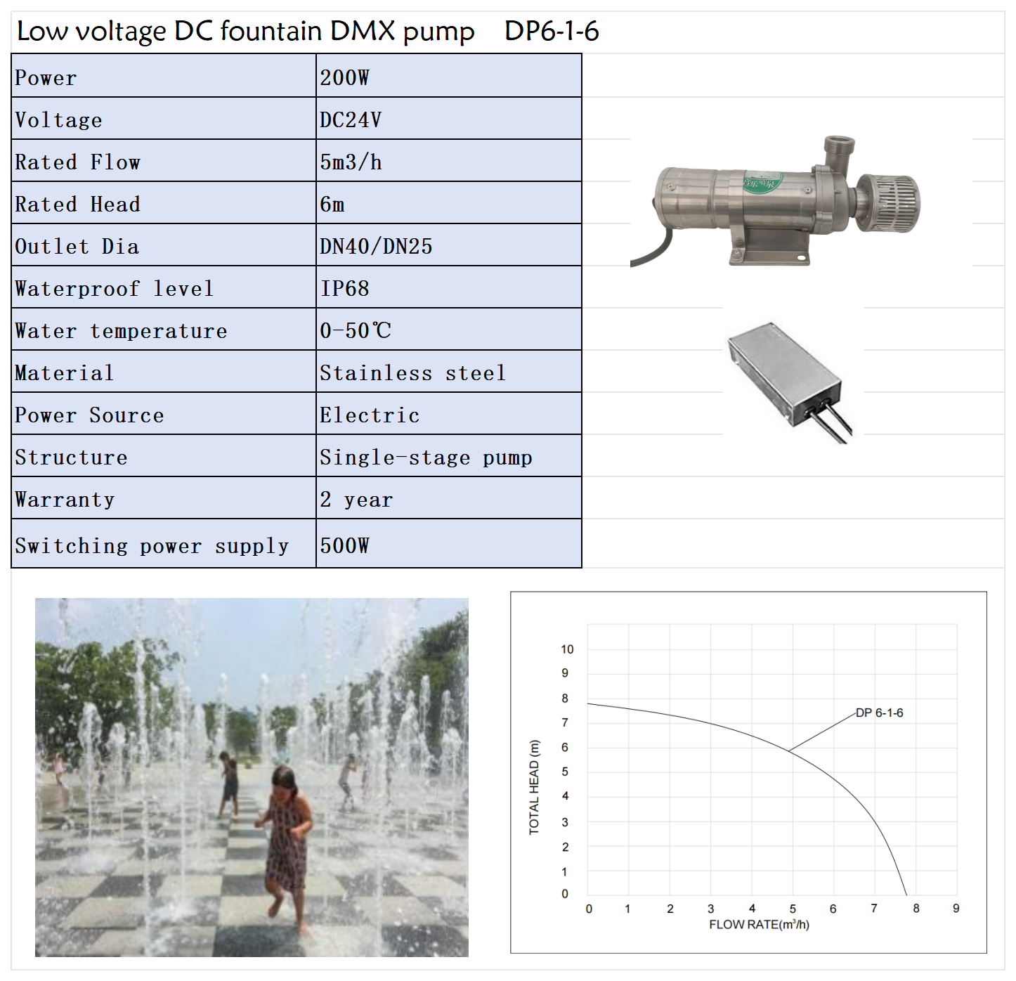 DMX512 304 Stainless Steel Fountain Pump 24V for Water Shows