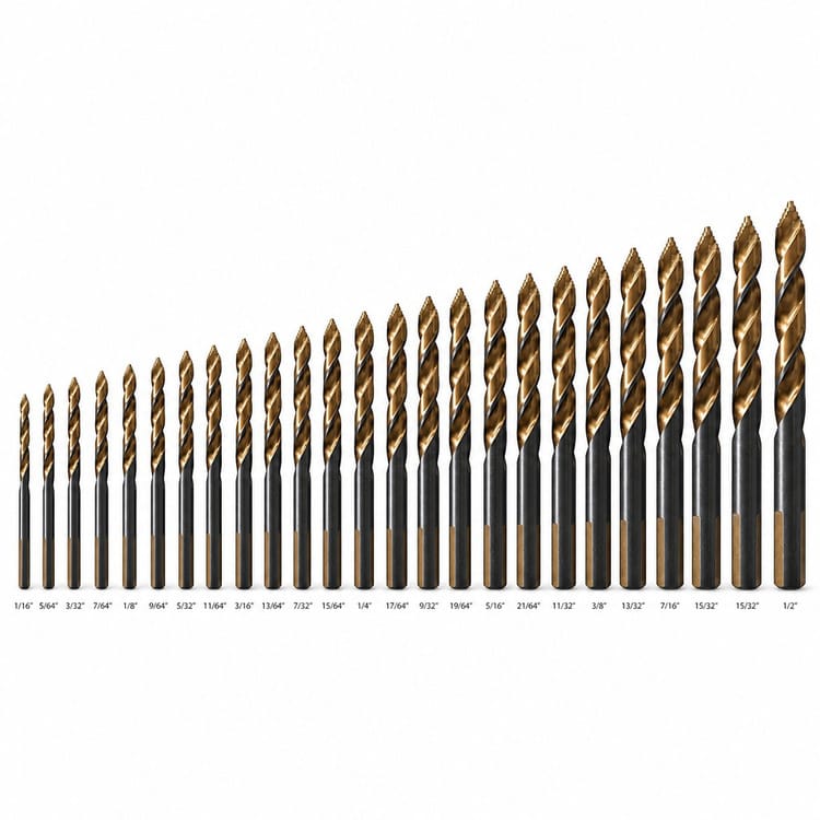 AMSUO Stepped-Tip Jobber Length Drill Bits, HSS, 3 Flat Shank — Fractional Set 1/16