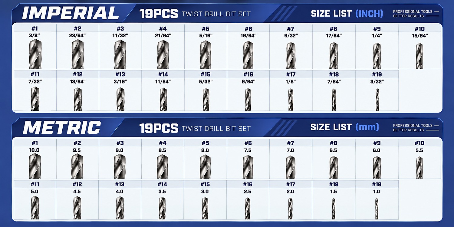 Size Chart — 19 PCS (Metric DIN)