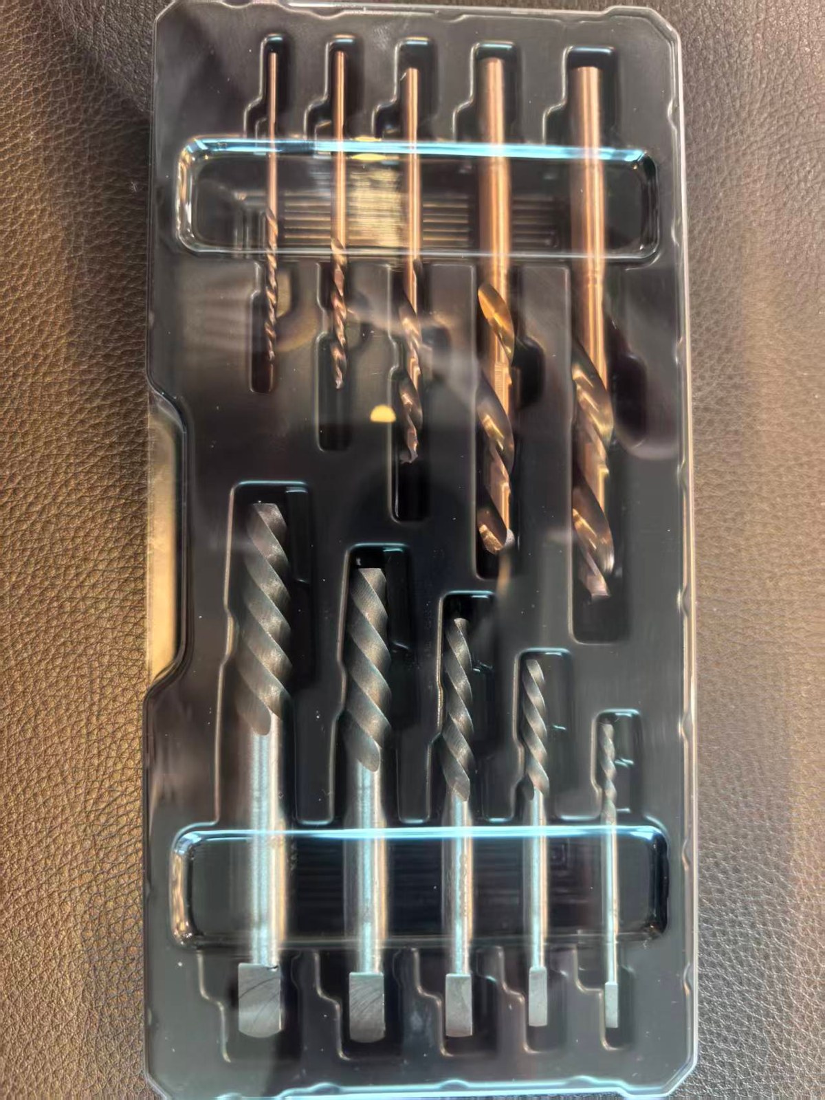 AMSUO 10-Piece Milled Screw Extractor & Left-Hand Drill Bit Set (EXTD-10-A) — Bearing Steel Extractors No.1–No.5 + M35 Cobalt Left-Hand Drills 5/64