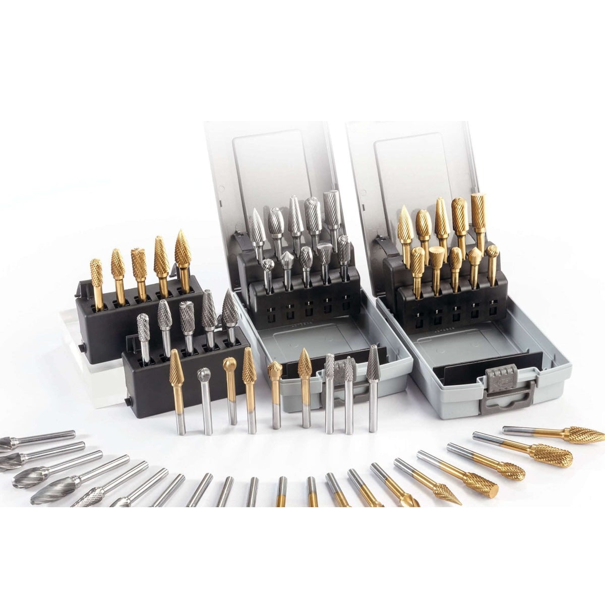 AMSUO Carbide Rotary Burr Sets — Full Shape Range (A/B/C/D/E/F/G/H/L/M), Single & Double Cut, Standard & Metric