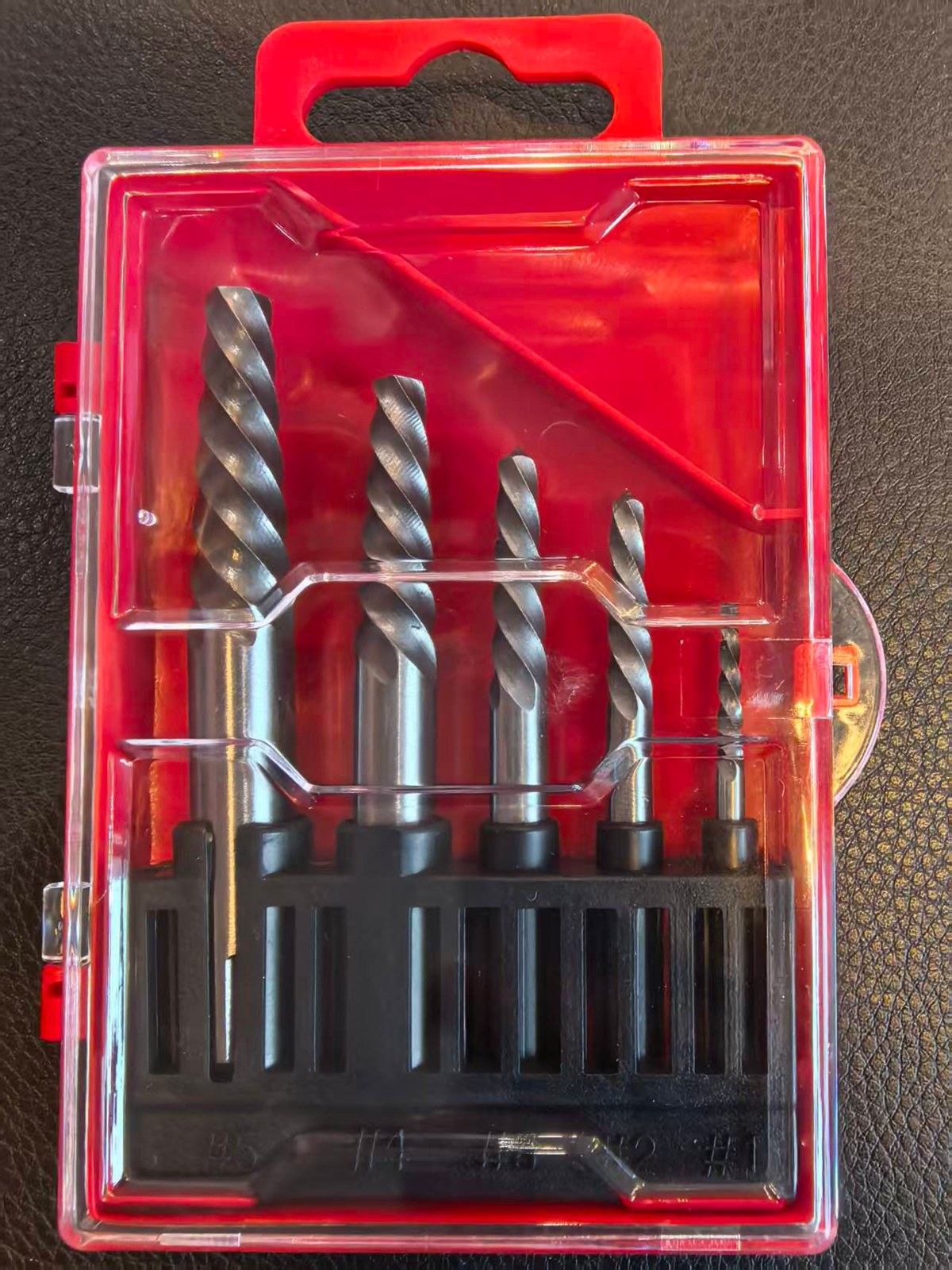 AMSUO EXTP-5 5-piece milled bearing steel screw extractor set in red case