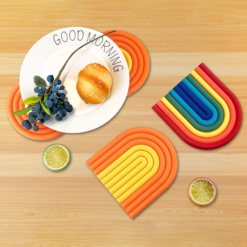 Nordic Style Eco-Friendly Custom Rubber Silicone PVC Table Mats Non-Slip Cup Mat Plate with Cute Rainbow Coaster for Drinks supplier