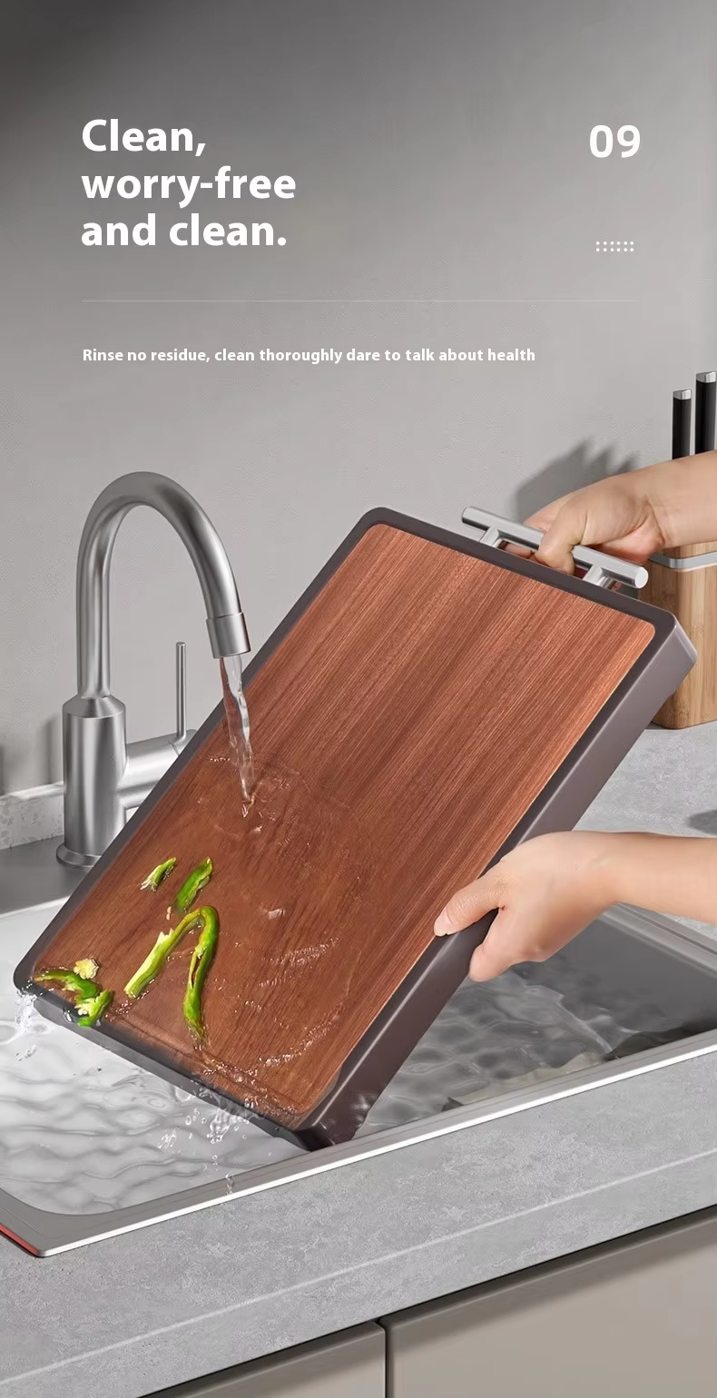 Large Double-Sided Antibacterial Stainless Steel Cutting Board Mildew-Proof Kitchen Chopping Block with Ebony Solid Wood Surface supplier