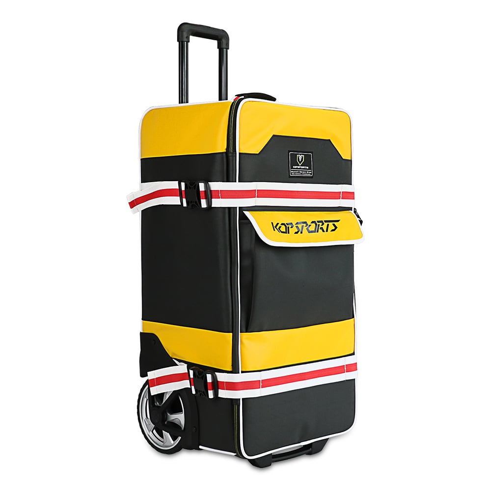 KOP OEM Branded Heavy-duty Large Capacity Motorcycle Auto Racing Helmet Equipment Roller Luggage Bag with Big Wheels for Players
