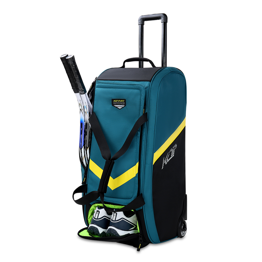 KOP Custom Large Capacity Rolling Tennis Racket Bag for Men Women with Wheels and Shoes Compartment