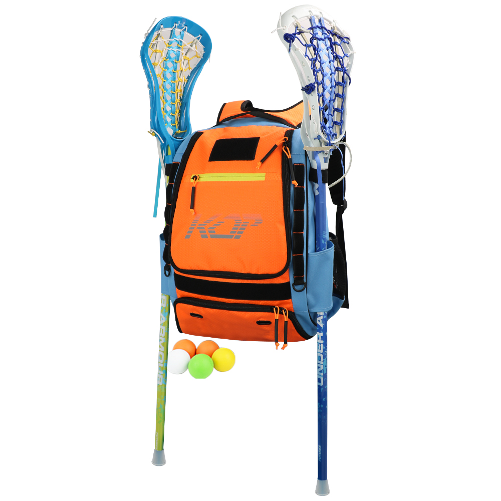 KOP OEM Customized New Design Polyester Lacrosse Stick Backpack with Fence Hook and Shoes Compartment for Kids
