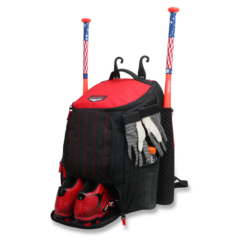 KOP Custom Wholesale Black Charcoal Softball Bag Baseball Backpack with 2 Bats Holders and Cleats Compartment for Players 