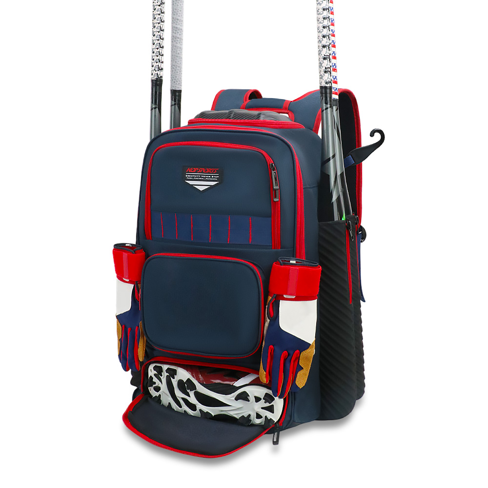 KOP Custom Wholesale Heavy Duty Navy Blue Softball Baseball Backpack with 4 Bat Sleeves and Inside Shelves System for Adults