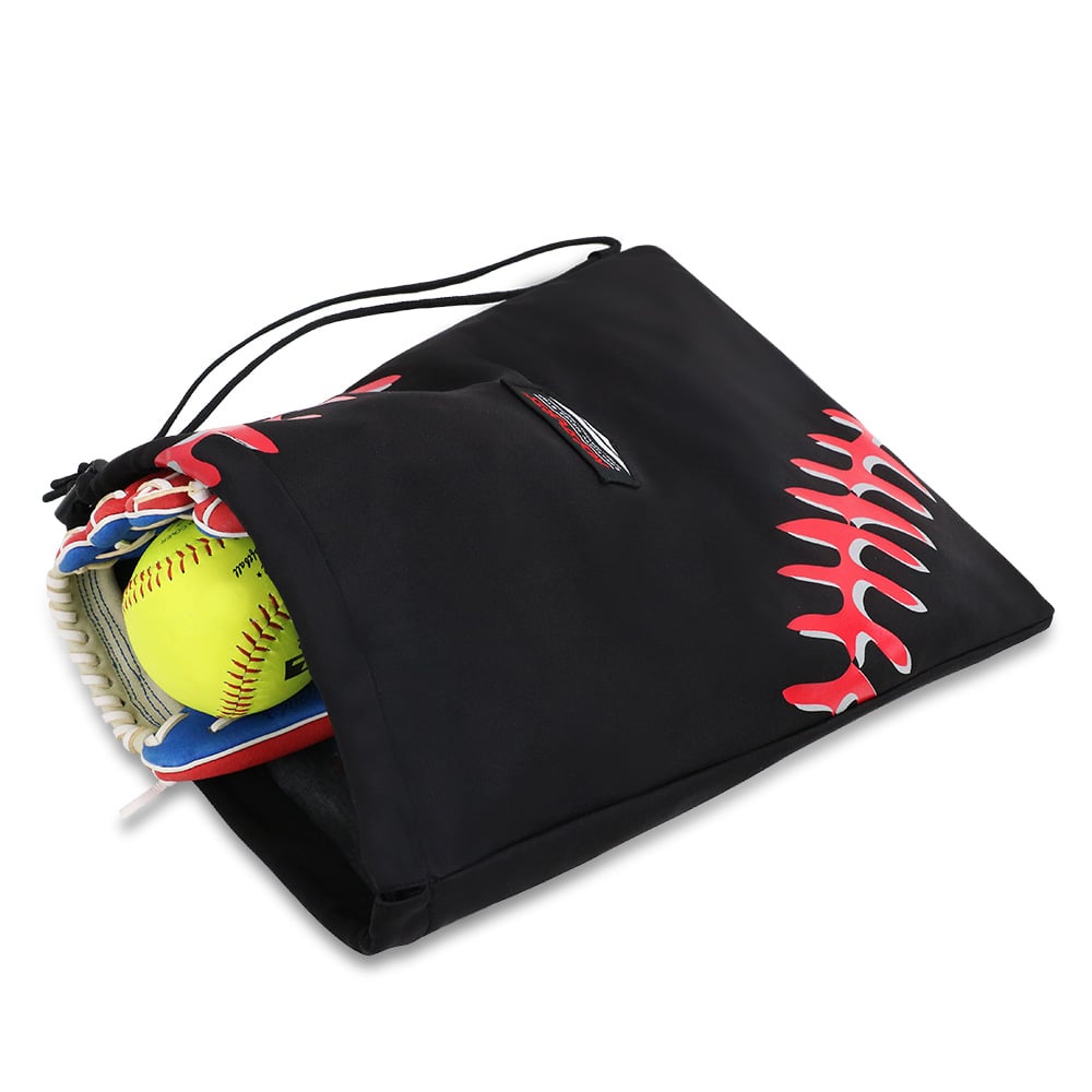 KOP Custom Wholesale Black Drawstring Softball Baseball Gloves Bag with Micro Fleece Fabric for Field Glove