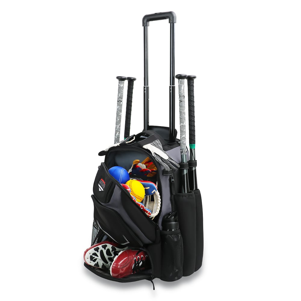 KOP Custom Wholesale Heavy Duty Black Softball Baseball Rolling Bag with Wheels for Man and Women