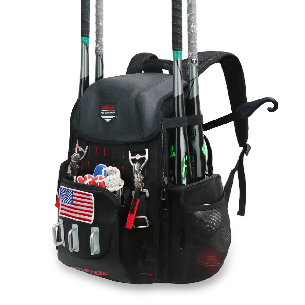 KOP Custom Wholesale Black Softball Bag Baseball Backpack with 4 Bats Holders and Cleats Compartment for Players 