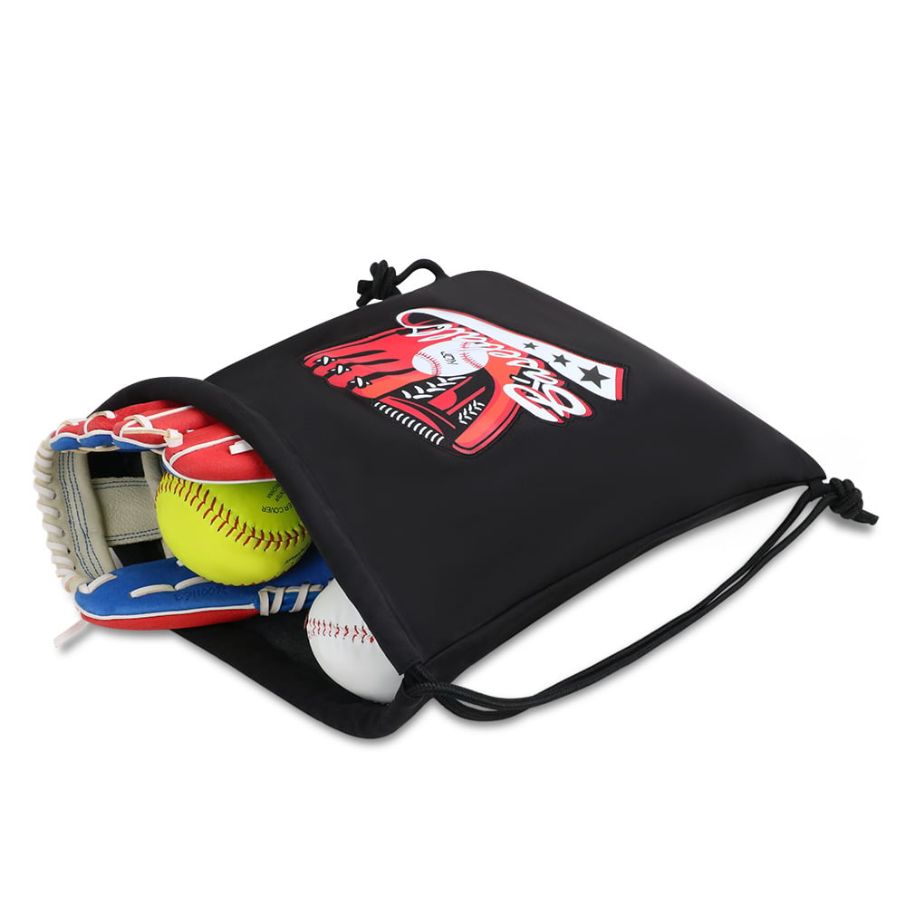 KOP Custom Wholesale Black Embroidery Drawstring Softball Baseball Gloves Bag with Soft Fleece Fabric for Field Glove 