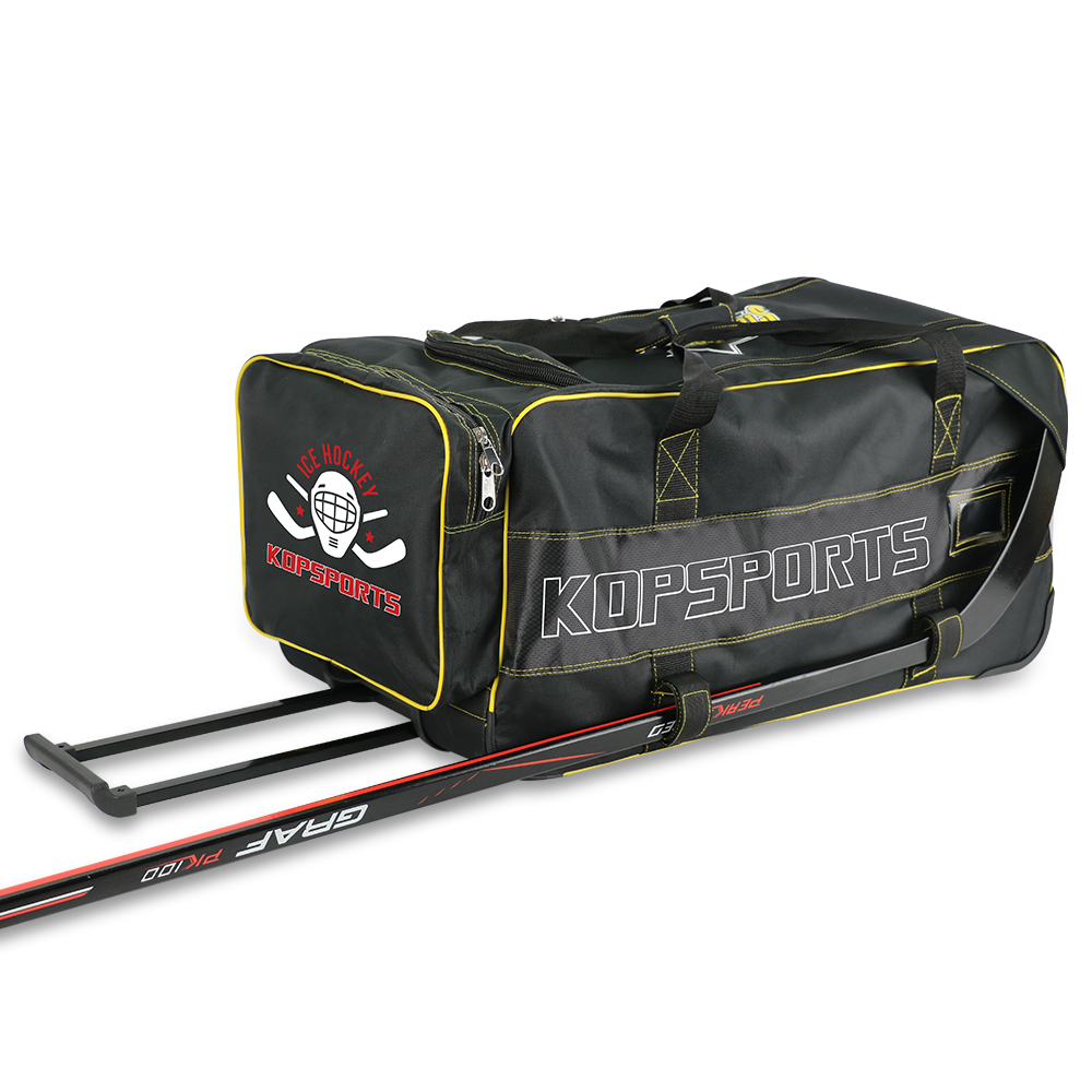 KOP OEM Custom Wholesale Durable Professional Ice Hockey Equipment Bag with Wheels and Sticks Holders on Side for Players