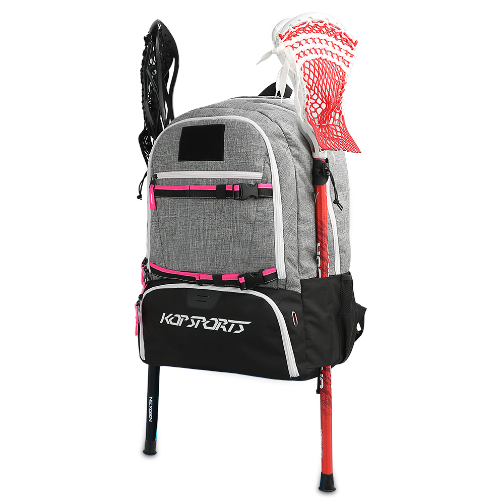 KOP OEM Custom Wholesale Professional Series Polyester Lacrosse Backpack with 2 Stick Holders and Fence Hook for Men and Women