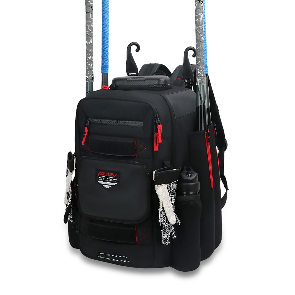 KOP Custom Wholesale Black Softball Bag Baseball Backpack with 4 Bats Holders and Cleats Compartment for Players 