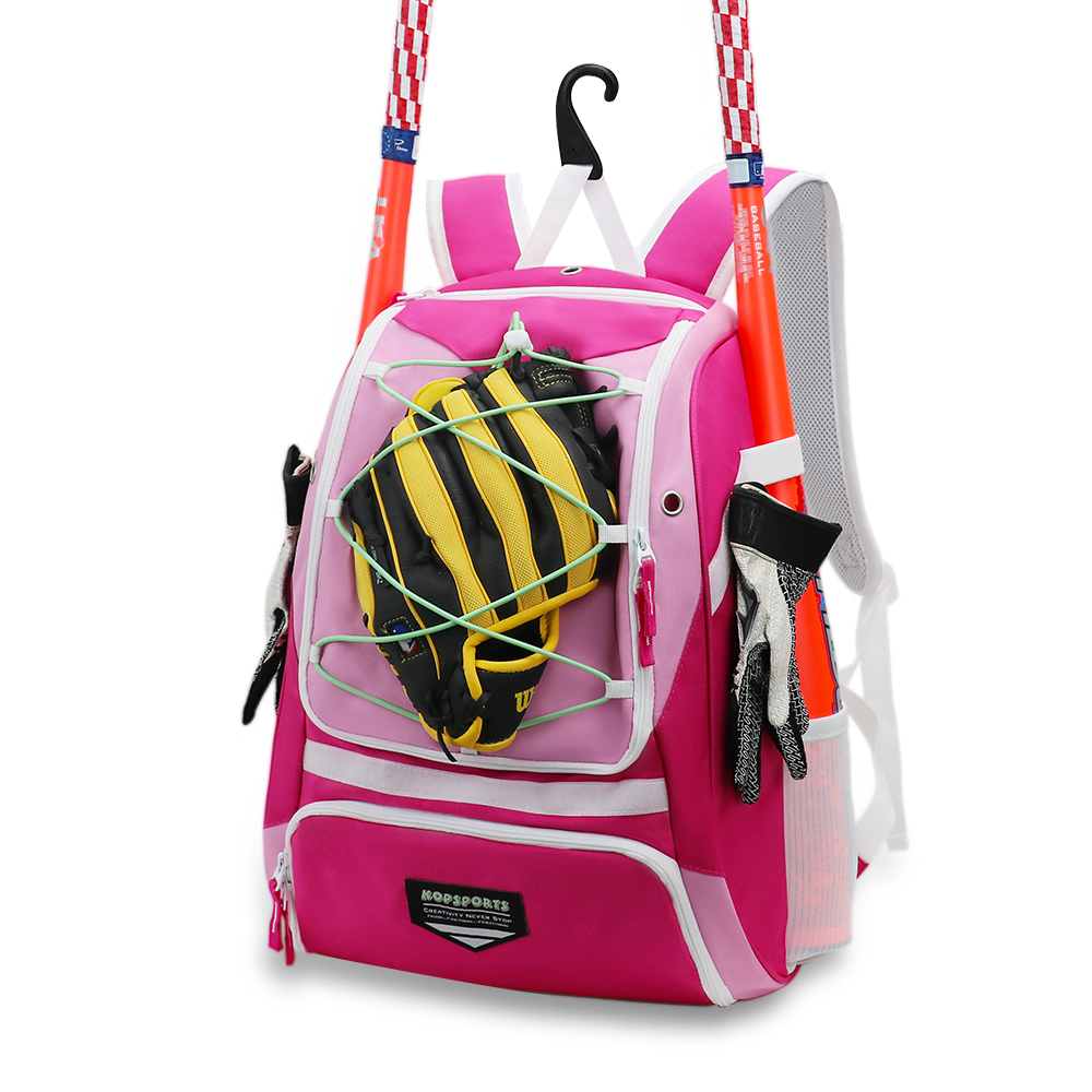 Mochila personalizada al por mayor KOP para softball y béisbol, con soportes para 2 bates y compartimento para tacos, ideal para niños