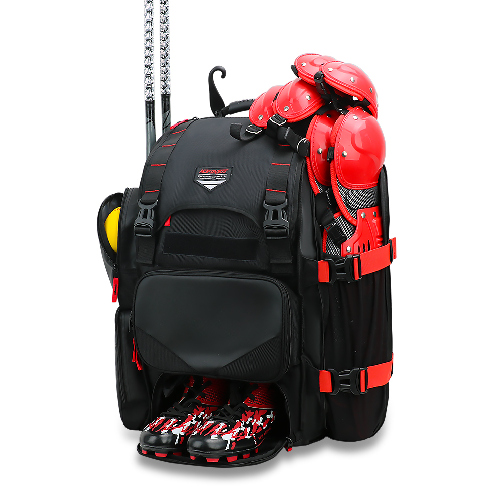 KOP Custom Wholesale Black Softball Bag Baseball Backpack with 6 Bats Holders and Cleats Compartment for Players 