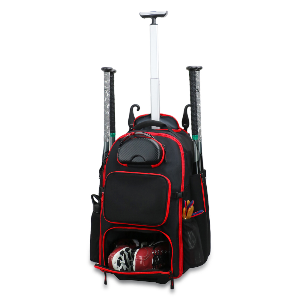 KOP OEM Wholesale Custom Rolling Baseball Bag Wheeled Baseball Bat Backpack With 4-6 Bat Sleeves