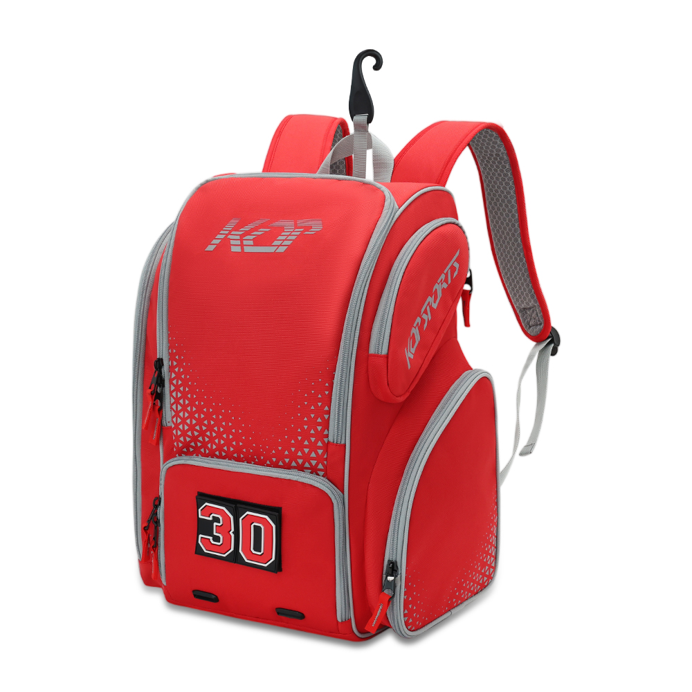 KOP Custom Outdoor Sport 600D Polyester Red Pickleball Racket Backpack with Shoes Compartment and Fence Hook