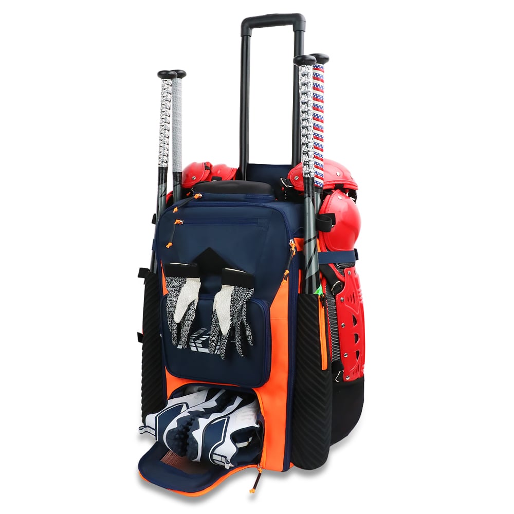 KOP OEM Wholesale Custom Wheeled Baseball Catchers Bag Softball Bat Backpack with Heavy Duty Wheels