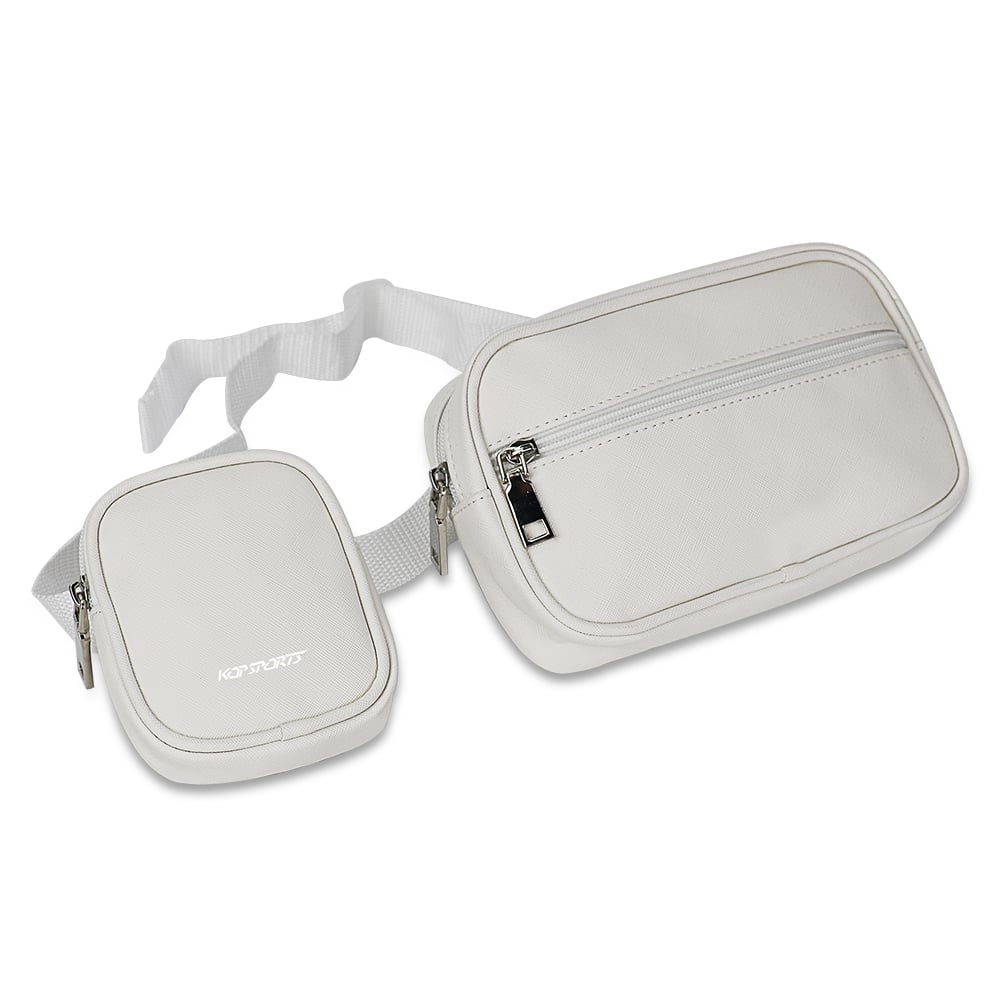 KOP OEM Custom Premium White PU Leather Waist Bag Fanny Pack for Men and Women with Zipper Closure and Multi-pocket Storage