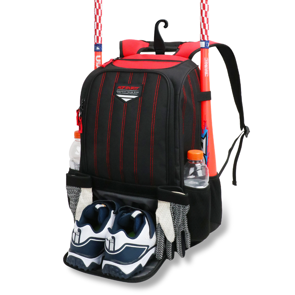KOP Custom Wholesale Black Charcoal Softball Bag Baseball Backpack with 2 Bats Holders and Cleats Compartment for Players 