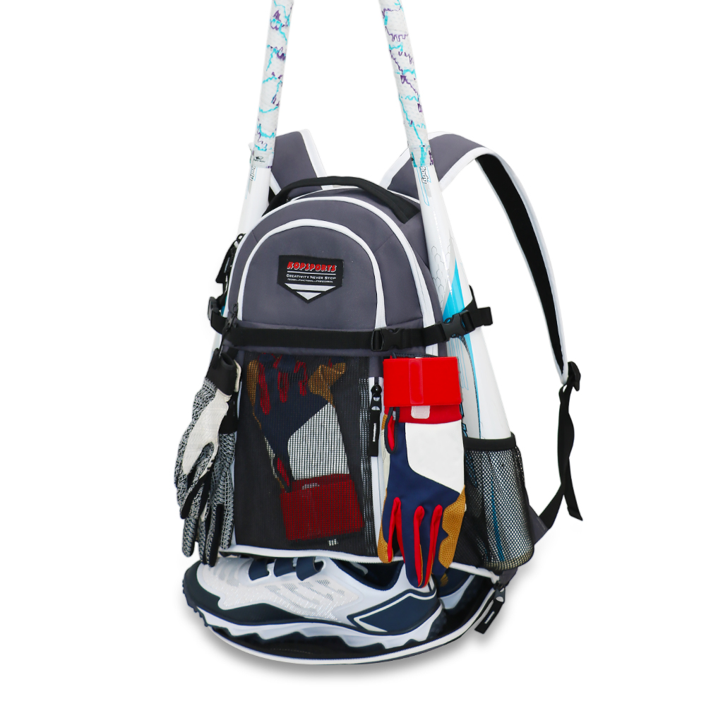 KOP Custom Wholesale Black Charcoal Softball Bag Baseball Backpack with 2 Bats Holders and Cleats Compartment for Players 
