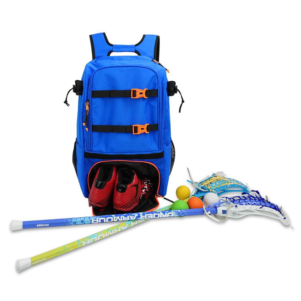 KOP OEM Custom Branded Rip-Stop Hexagon Dobby Lacrosse Backpack with Shoes Compartment and Fence Hook for Man and Women