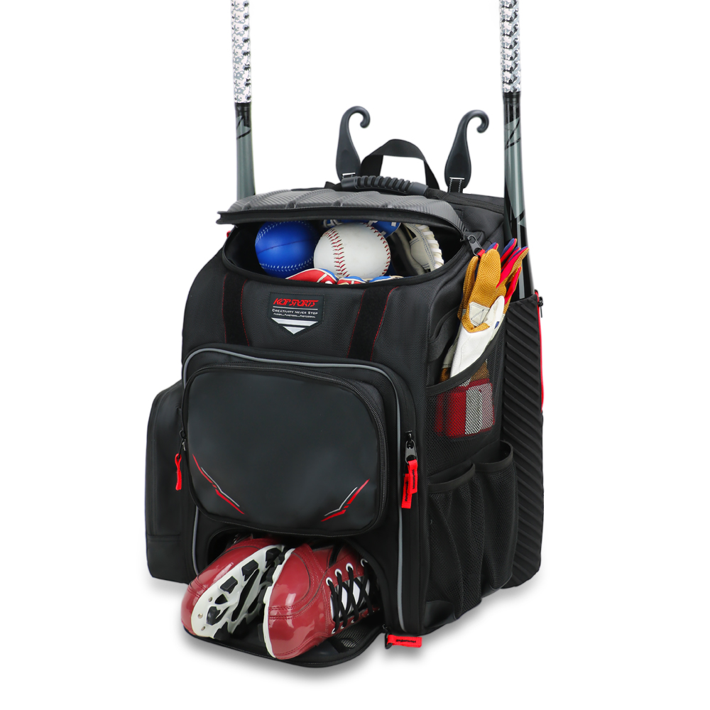 KOP Custom Wholesale Black Large Capacity Softball Baseball Bat Pack Backpack with 4 Bats Holders and EVA Hard Top for Players