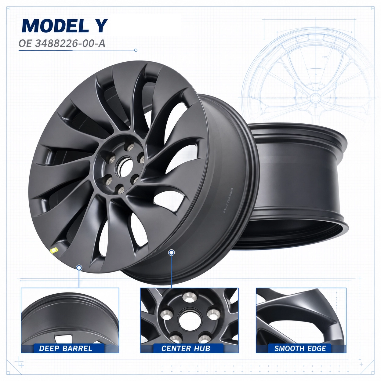 LinTech Pelek Roda Paduan Aluminium Baja untuk Model Y 3488226-00-A