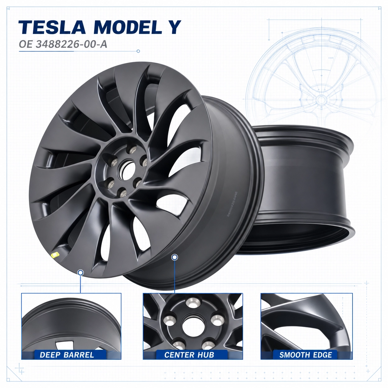 LinTech – גלגל מתכת אלומיניום ל-Model Y, מס' חלקים 3488226-00-A