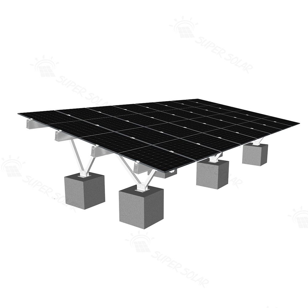 Solar power ground mounted on concrete foundation