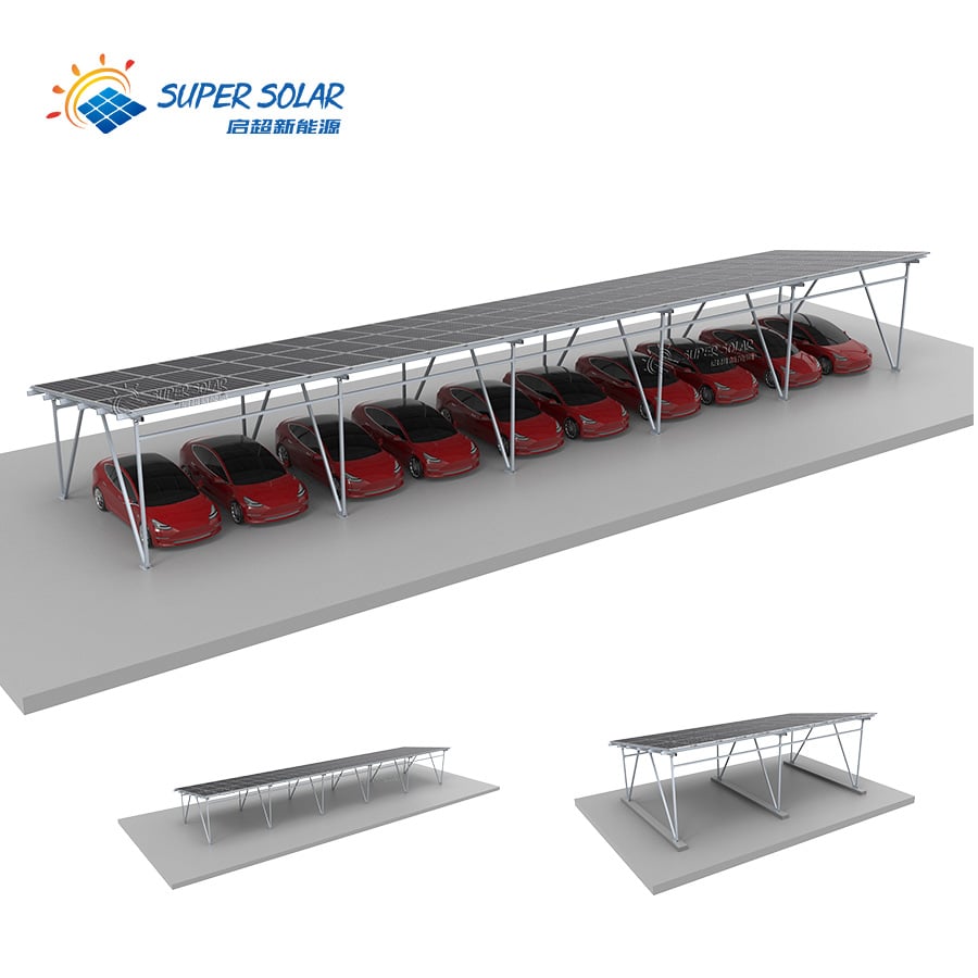 Carport fotovoltaico con tettoia solare e struttura di parcheggio